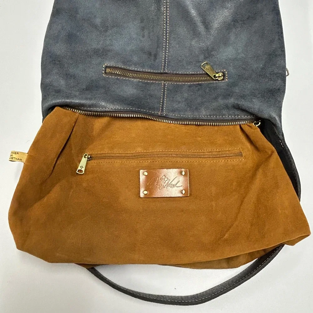 Patricia Nash Leather Hobo‎ Shoulder Bag Slouchy Buckle Straps Textured Blue